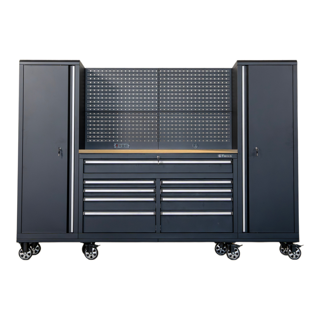 100" Rolling Tool Chest Workstation with Bench Top & Side Cabinets