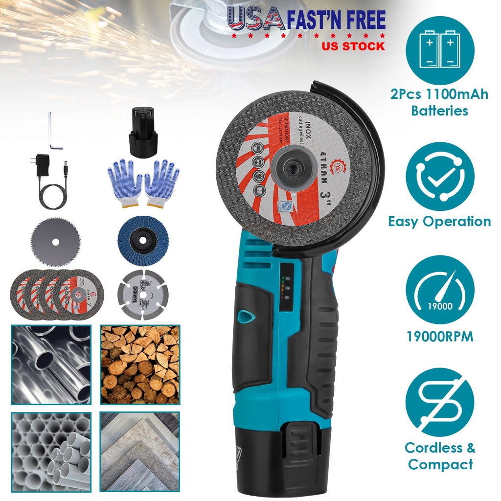 12V Cordless Mini Angle Grinder Kit with 2 Batteries
