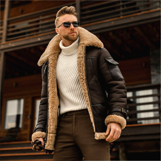 Men's Fleece Winter Jacket with Fur Collar