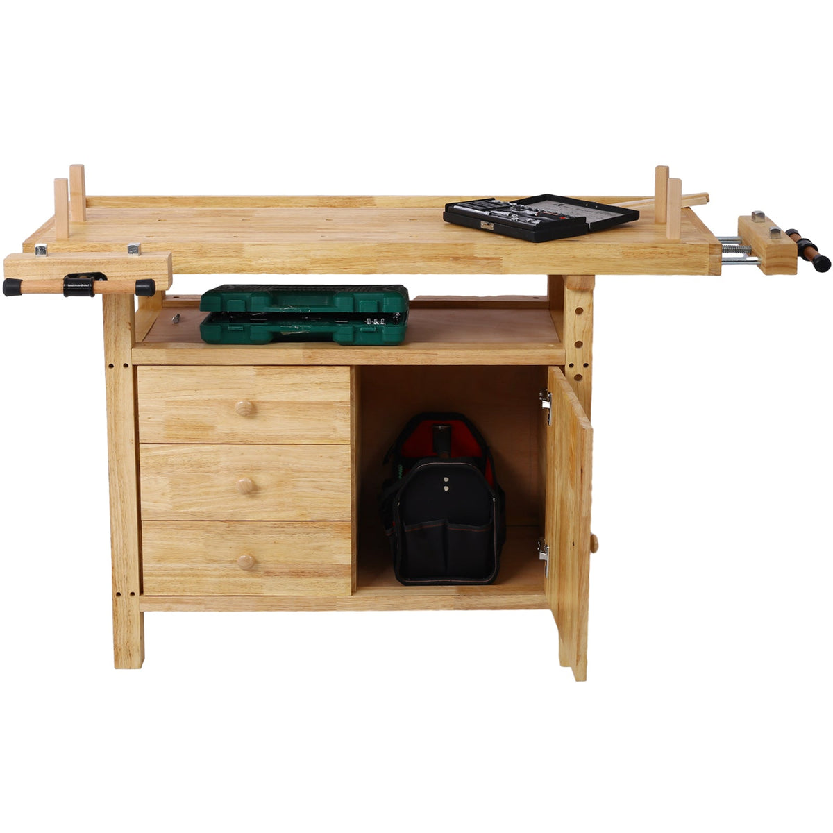 Wood Workbench with Heavy-Duty Vise - Rubberwood