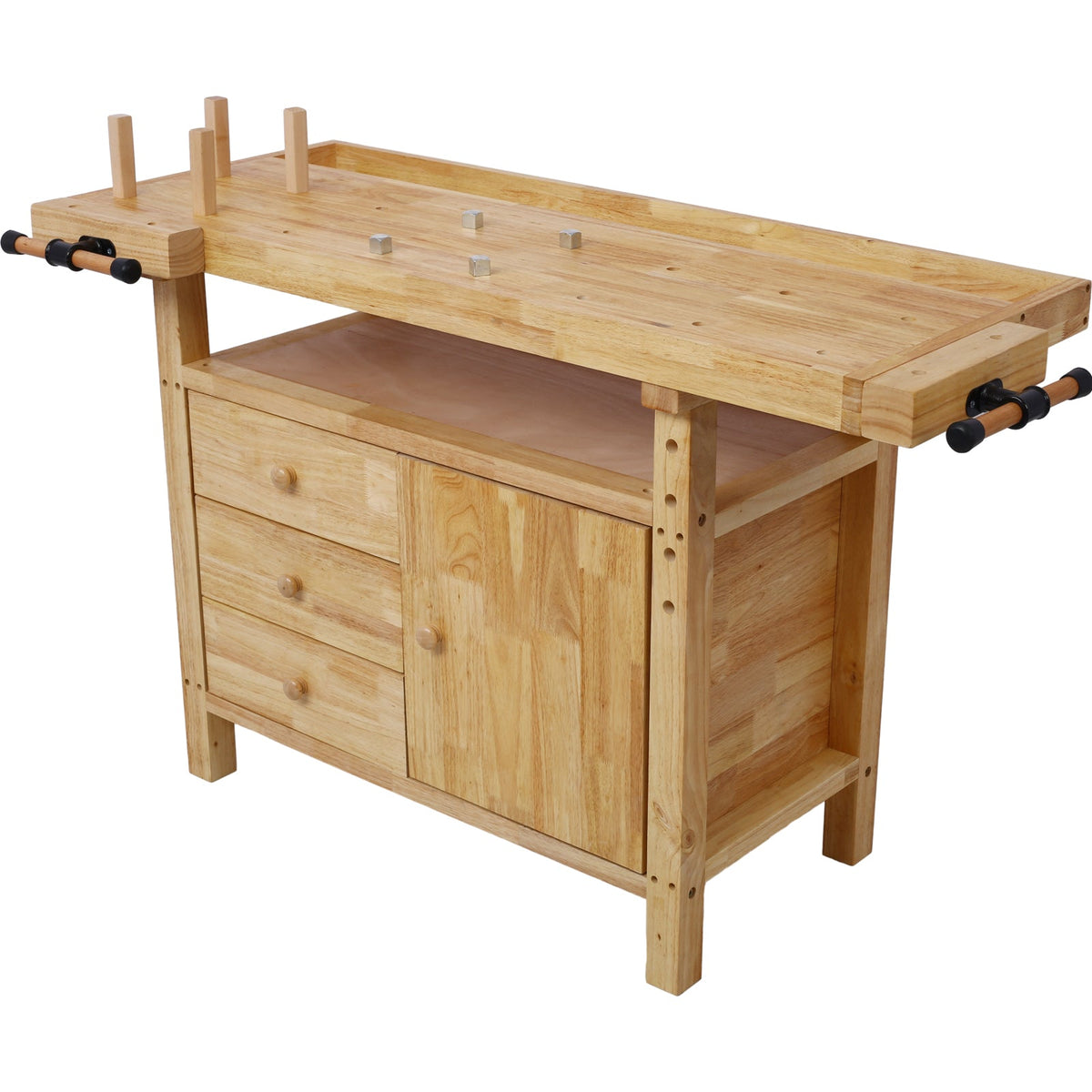 Wood Workbench with Heavy-Duty Vise - Rubberwood