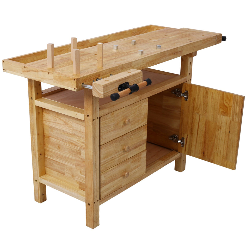 Wood Workbench with Heavy-Duty Vise - Rubberwood