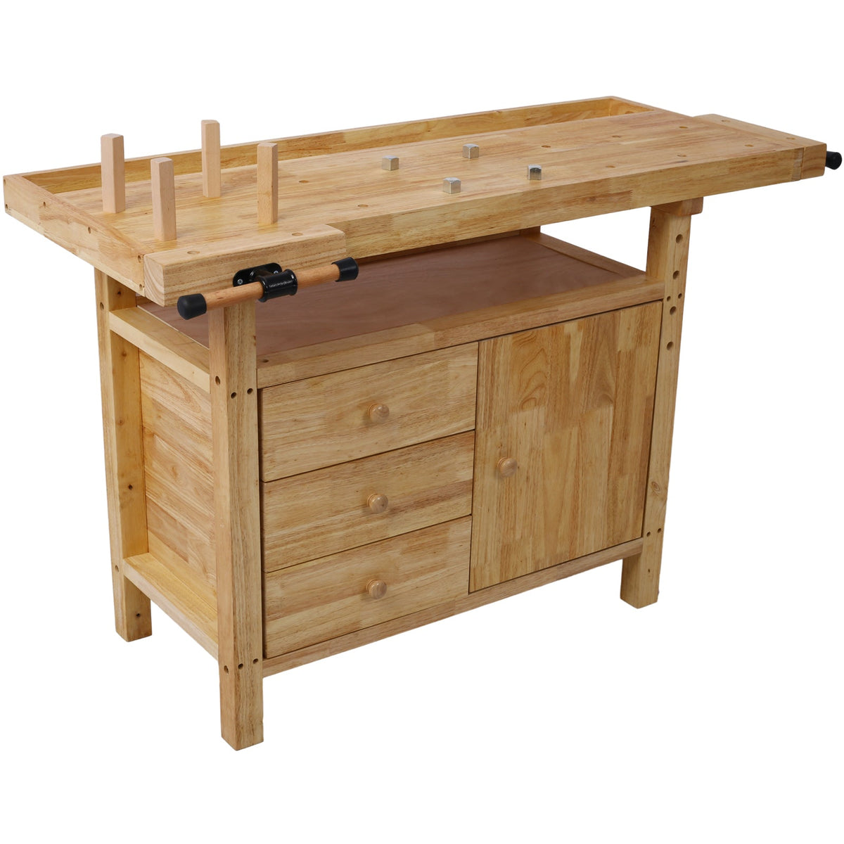 Wood Workbench with Heavy-Duty Vise - Rubberwood