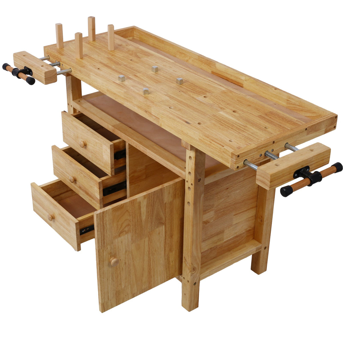 Wood Workbench with Heavy-Duty Vise - Rubberwood