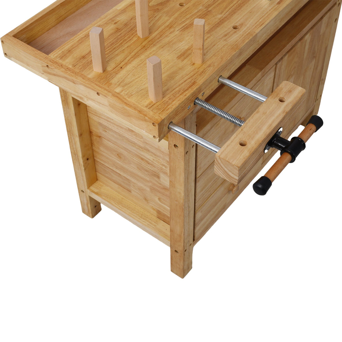 Wood Workbench with Heavy-Duty Vise - Rubberwood