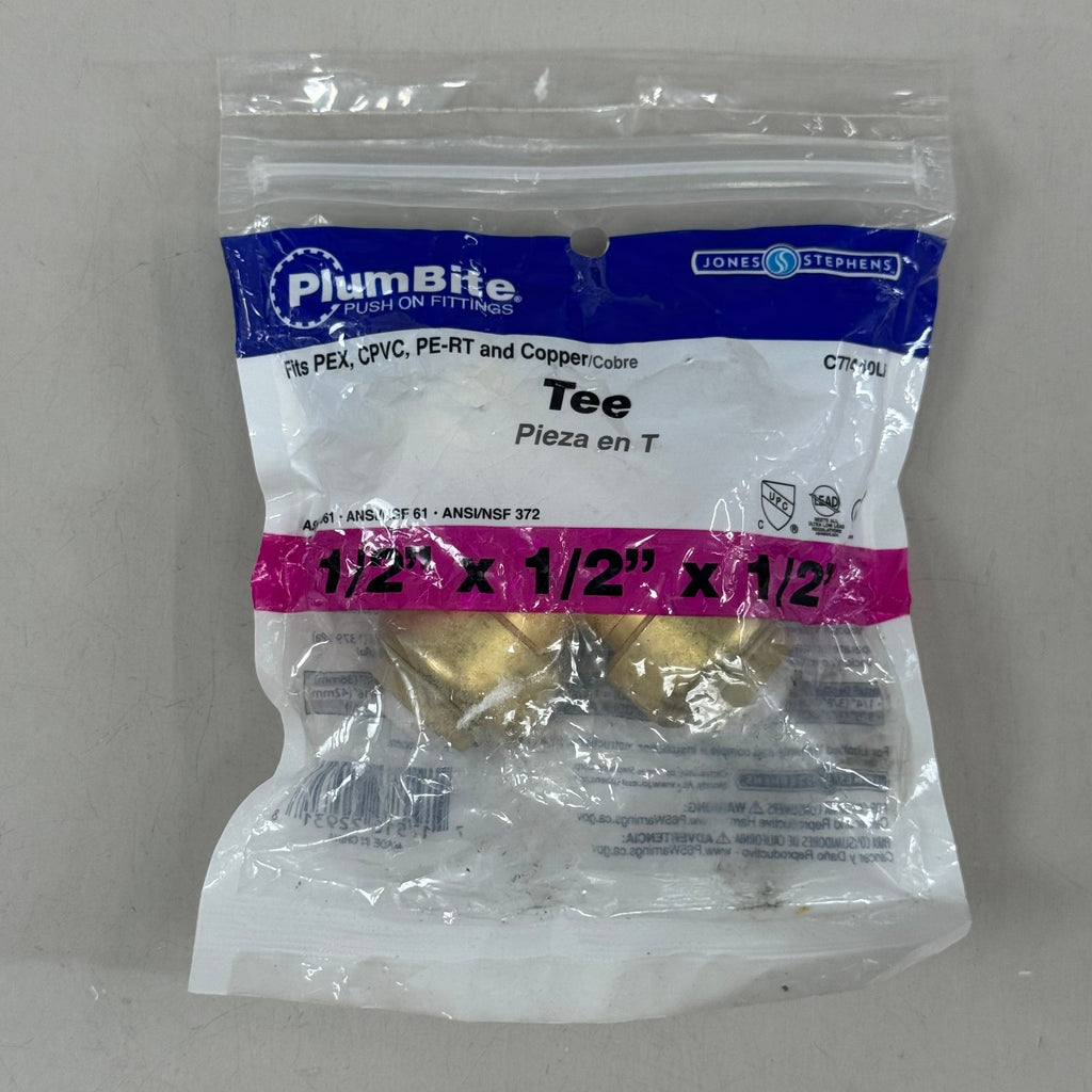 Jones Stephens 1/2-Inch Brass Push-Fit Tee — C77440LF