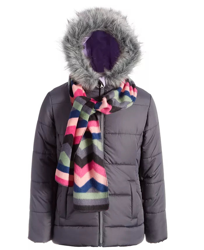 S. Rothschild Girls' Puffer Jacket - Gray, Size 7-8