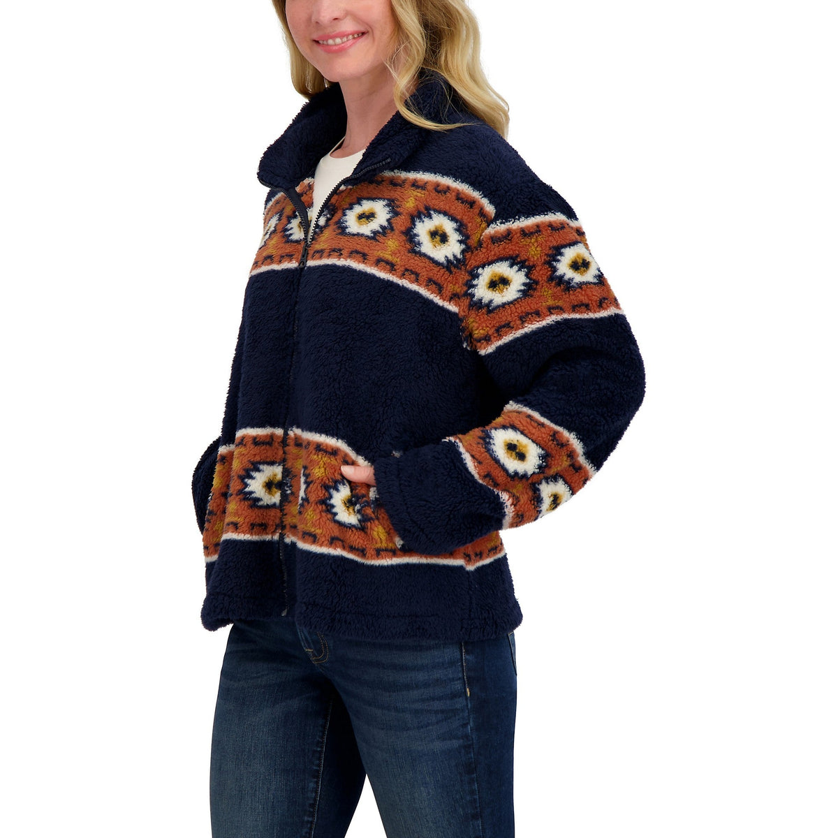 Lucky Brand Women's Sherpa Jacket - Navy Multi