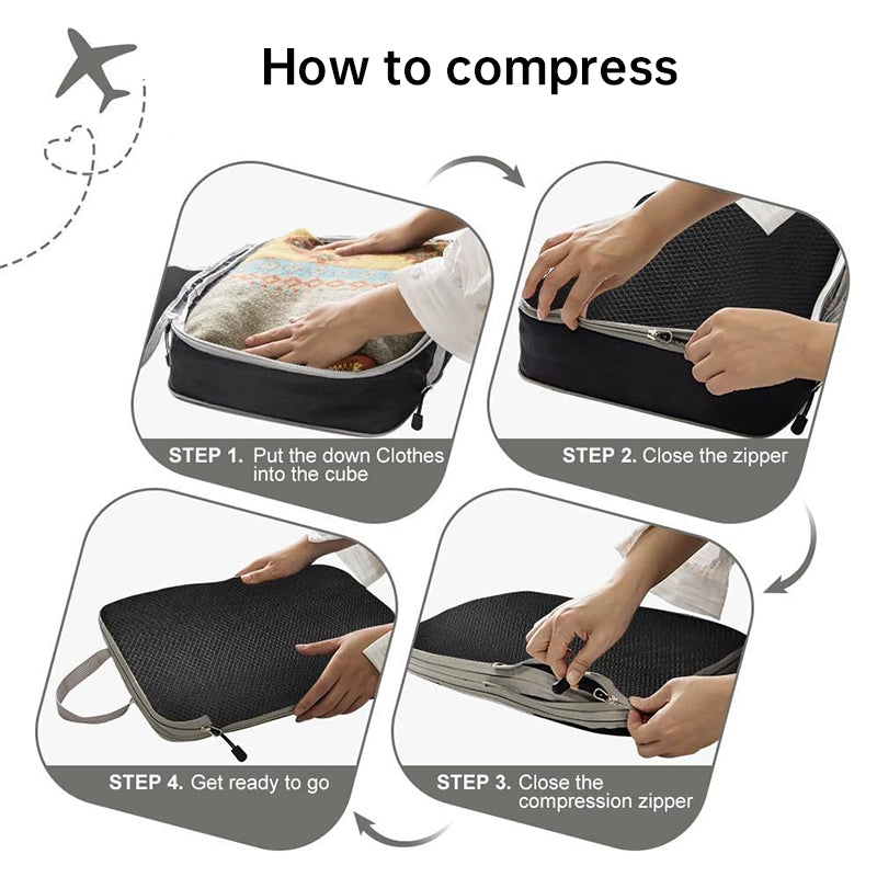 Travel compression packing cubes – ultralight, expandable, for luggage organization