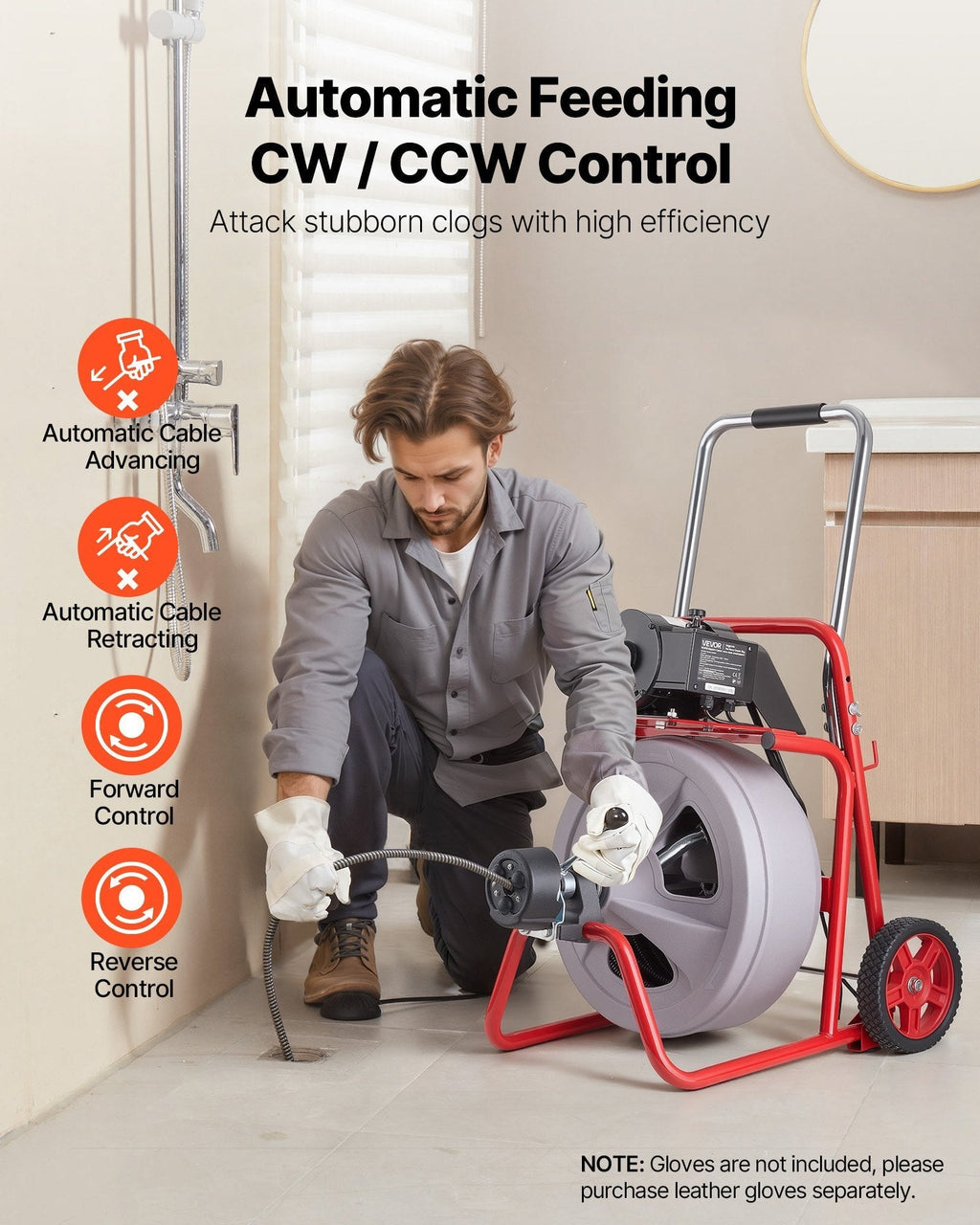 VEVOR 75-ft Auto-Feed Drain Cleaning Machine