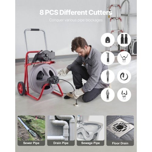 VEVOR 75-ft Auto-Feed Drain Cleaning Machine