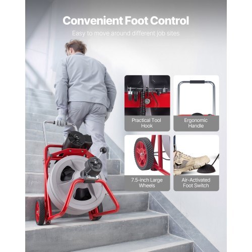 VEVOR 75-ft Auto-Feed Drain Cleaning Machine