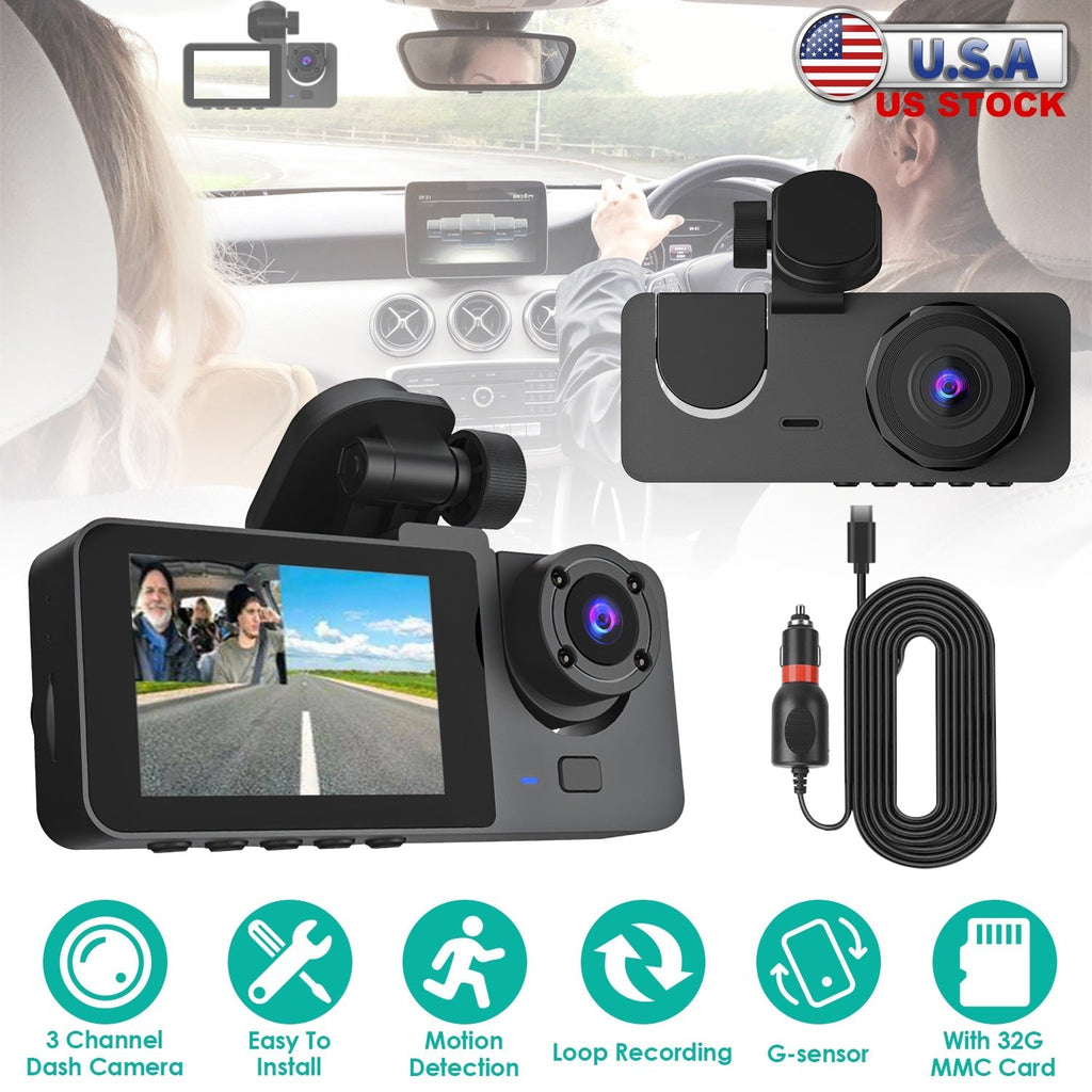 3-Channel Dash Cam with 32GB Card