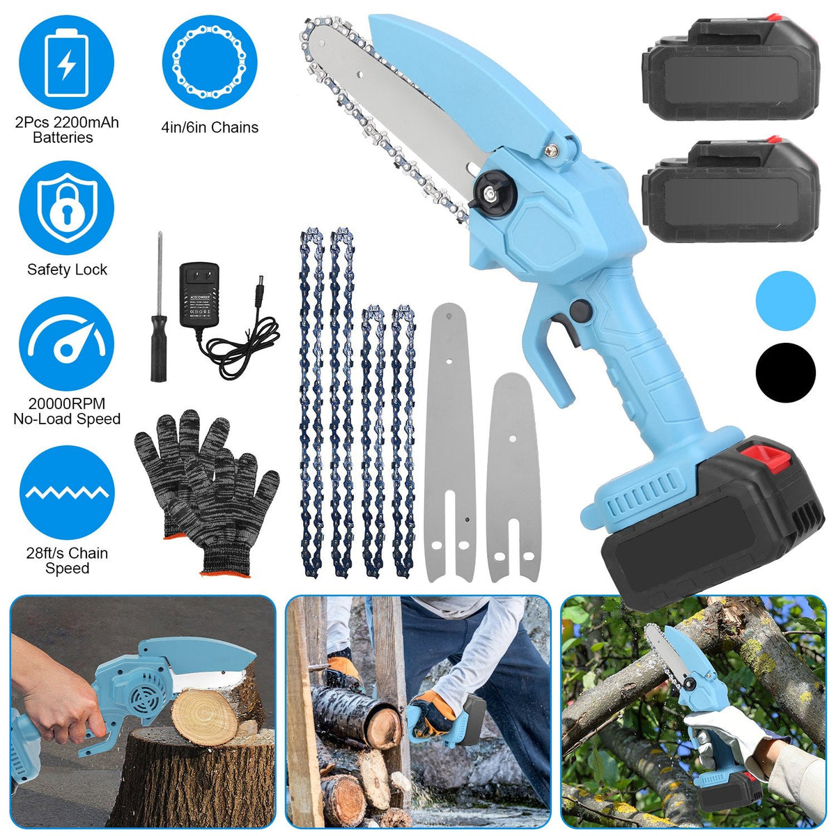 Cordless Mini Chainsaw Kit with 4 & 6 in. Chains