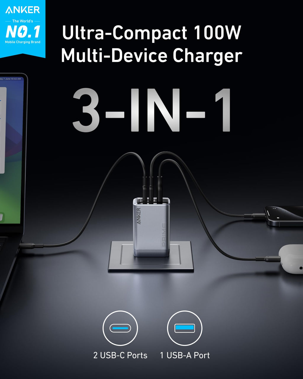 Anker Prime 100W 3-Port GaN Charger