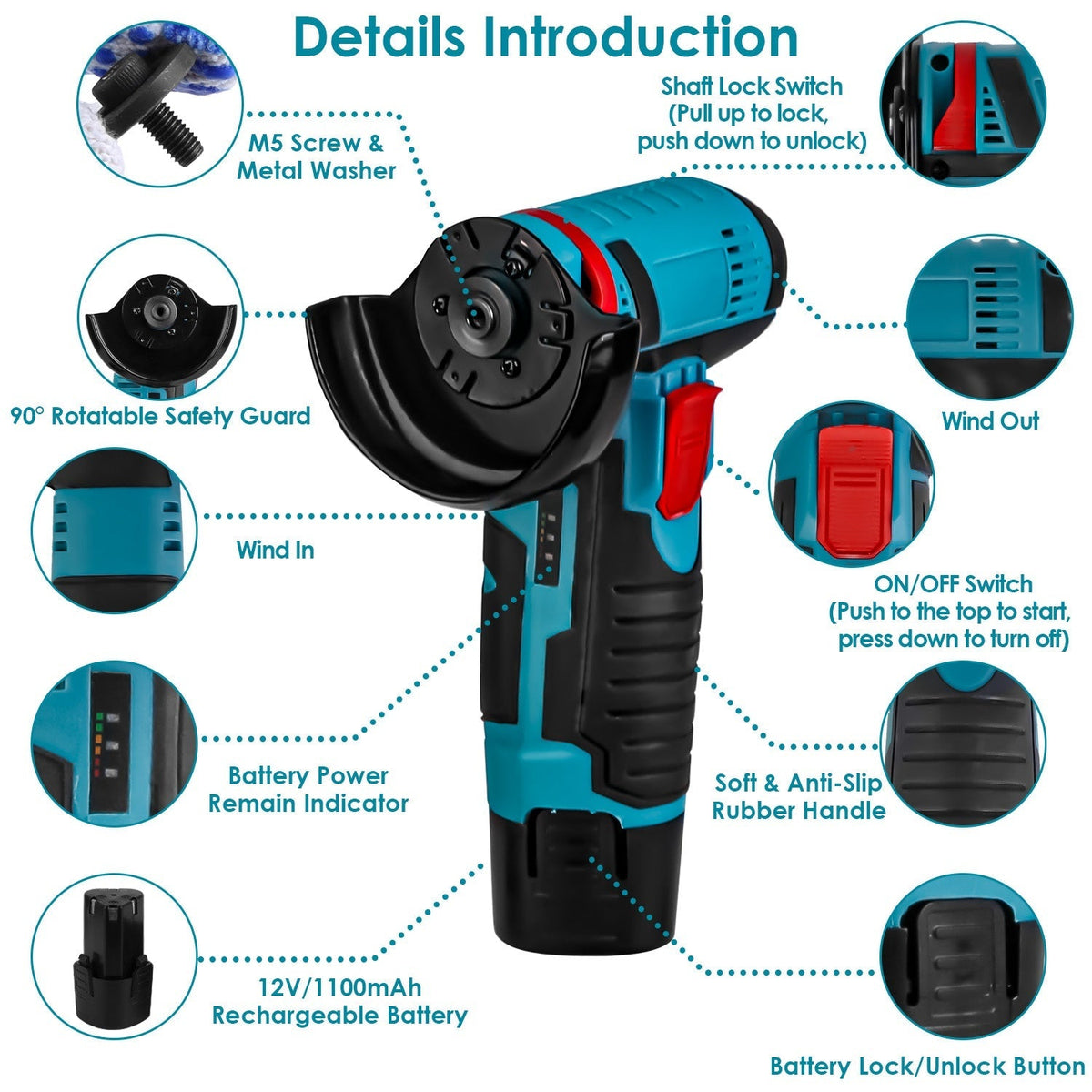 12V Cordless Mini Angle Grinder Kit with 2 Batteries