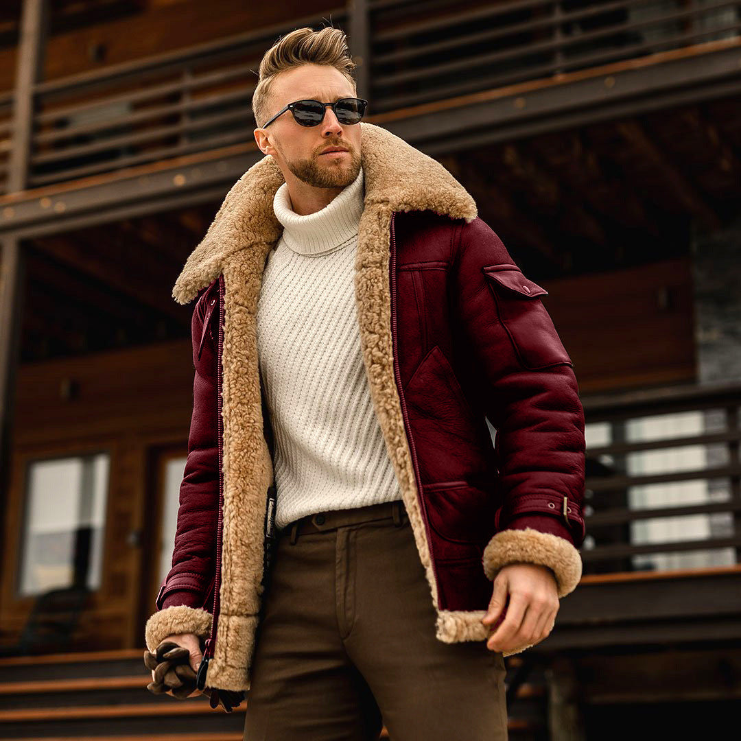 Men's Fleece Winter Jacket with Fur Collar