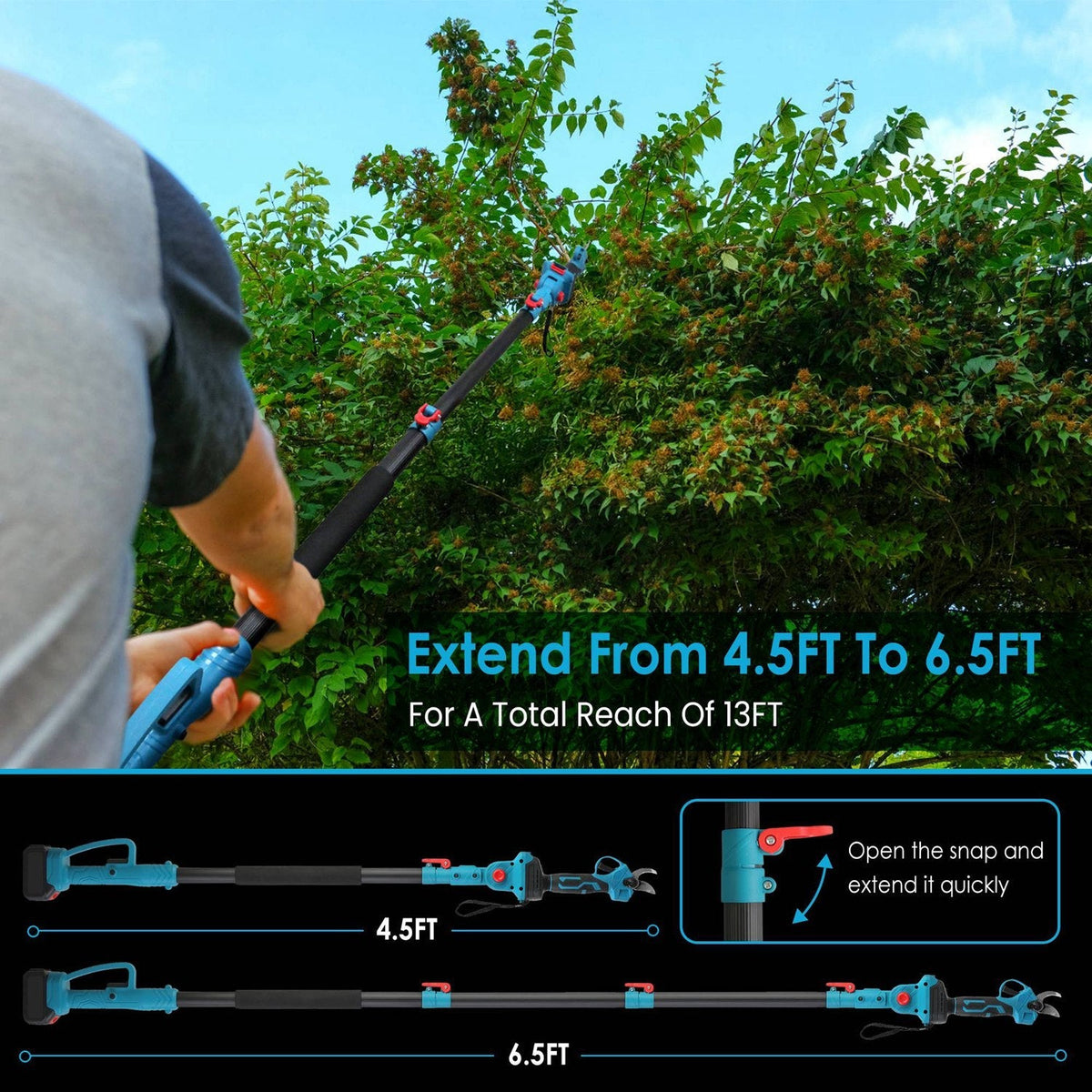 21V Cordless Pruning Shears with Extension Pole