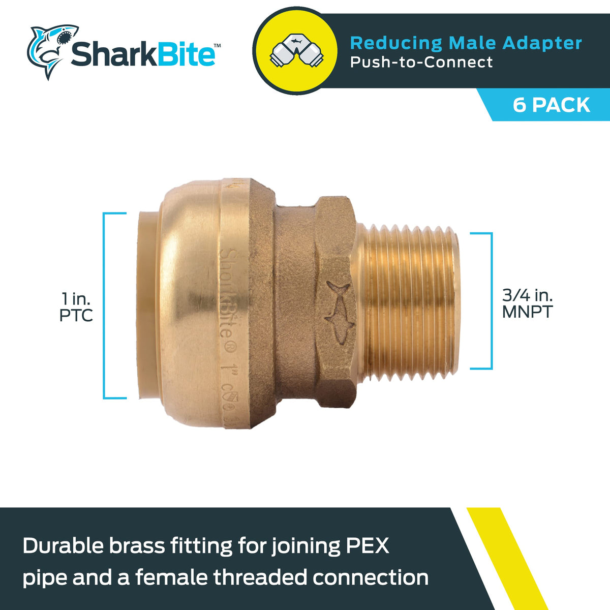 SharkBite 1-in. x 3/4-in. MNPT Adapter — 6 Pack