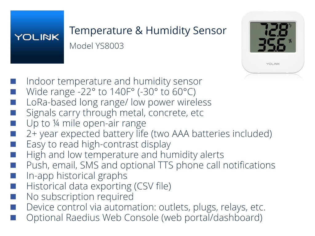 YoLink Smart Wireless Temperature Humidity Sensor, Freezer Fridge