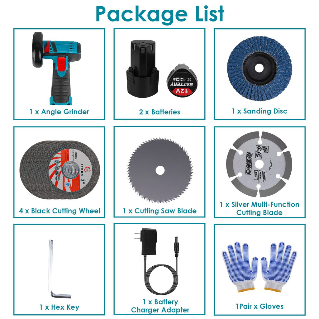 12V Cordless Mini Angle Grinder Kit with 2 Batteries