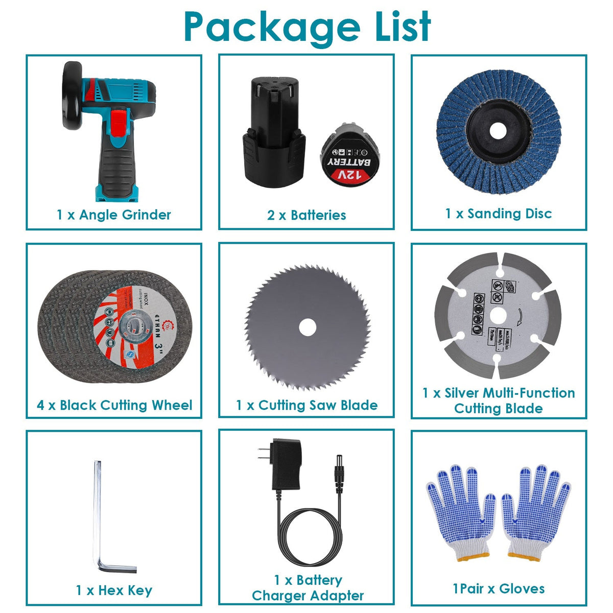 12V Cordless Mini Angle Grinder Kit with 2 Batteries