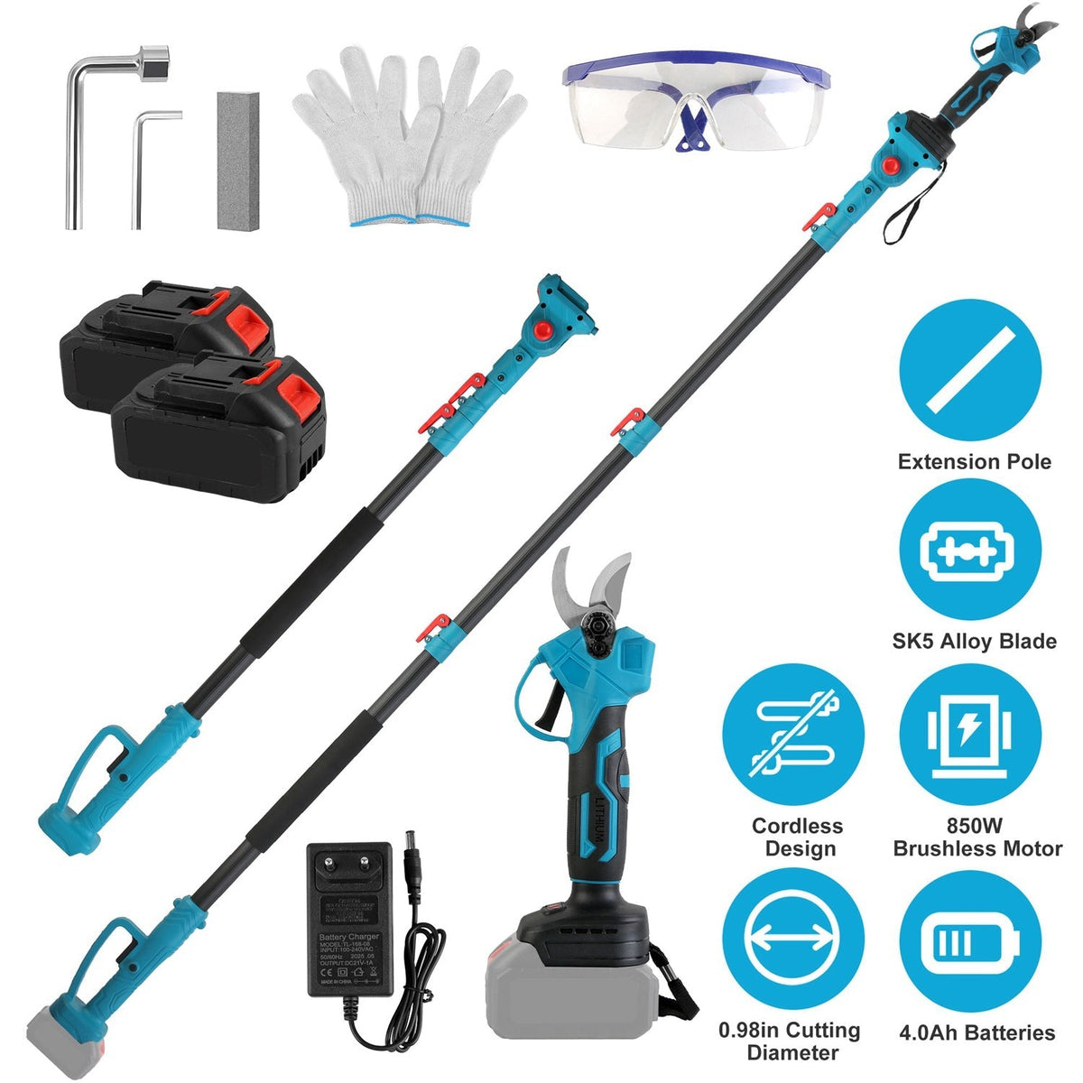 21V Cordless Pruning Shears with Extension Pole