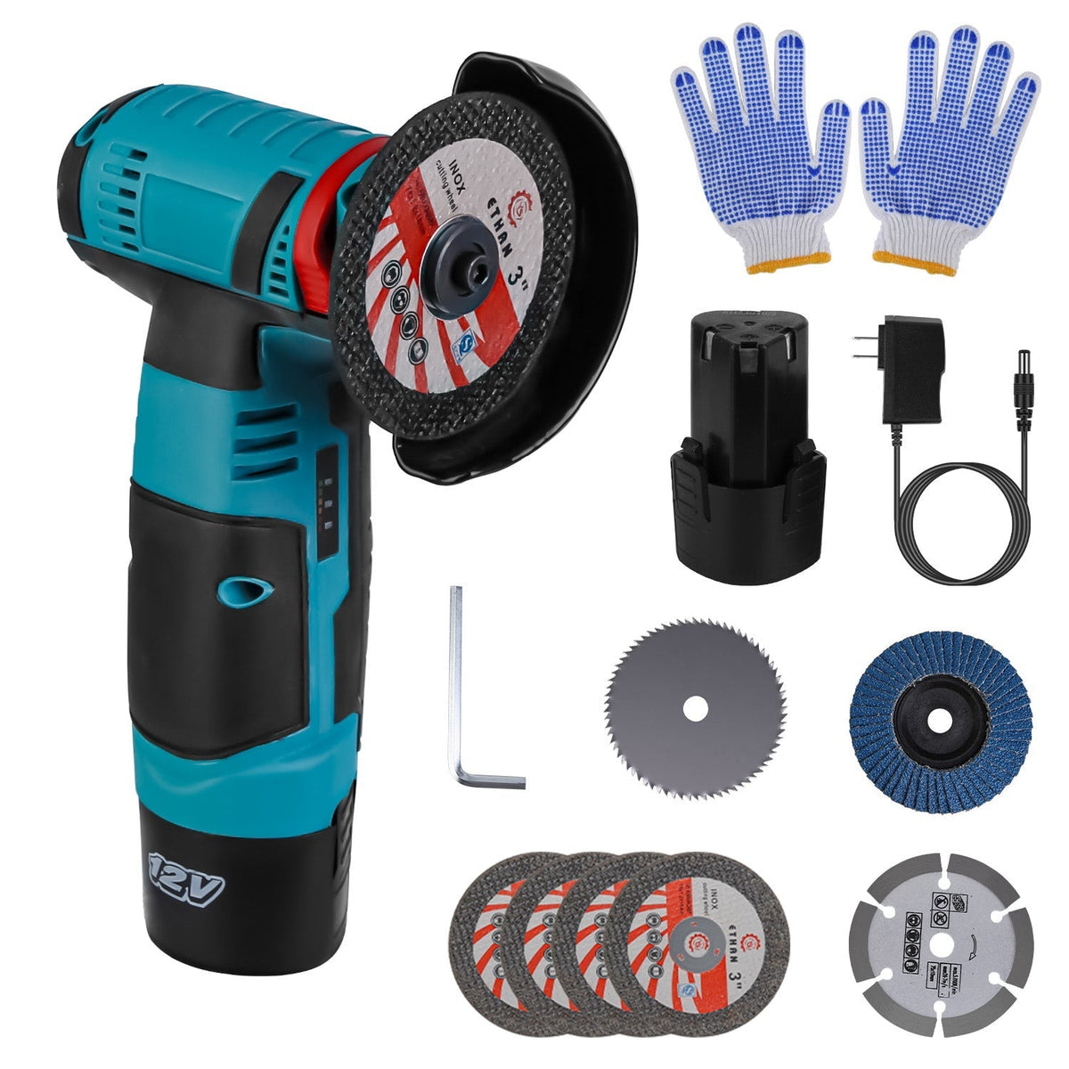 12V Cordless Mini Angle Grinder Kit with 2 Batteries