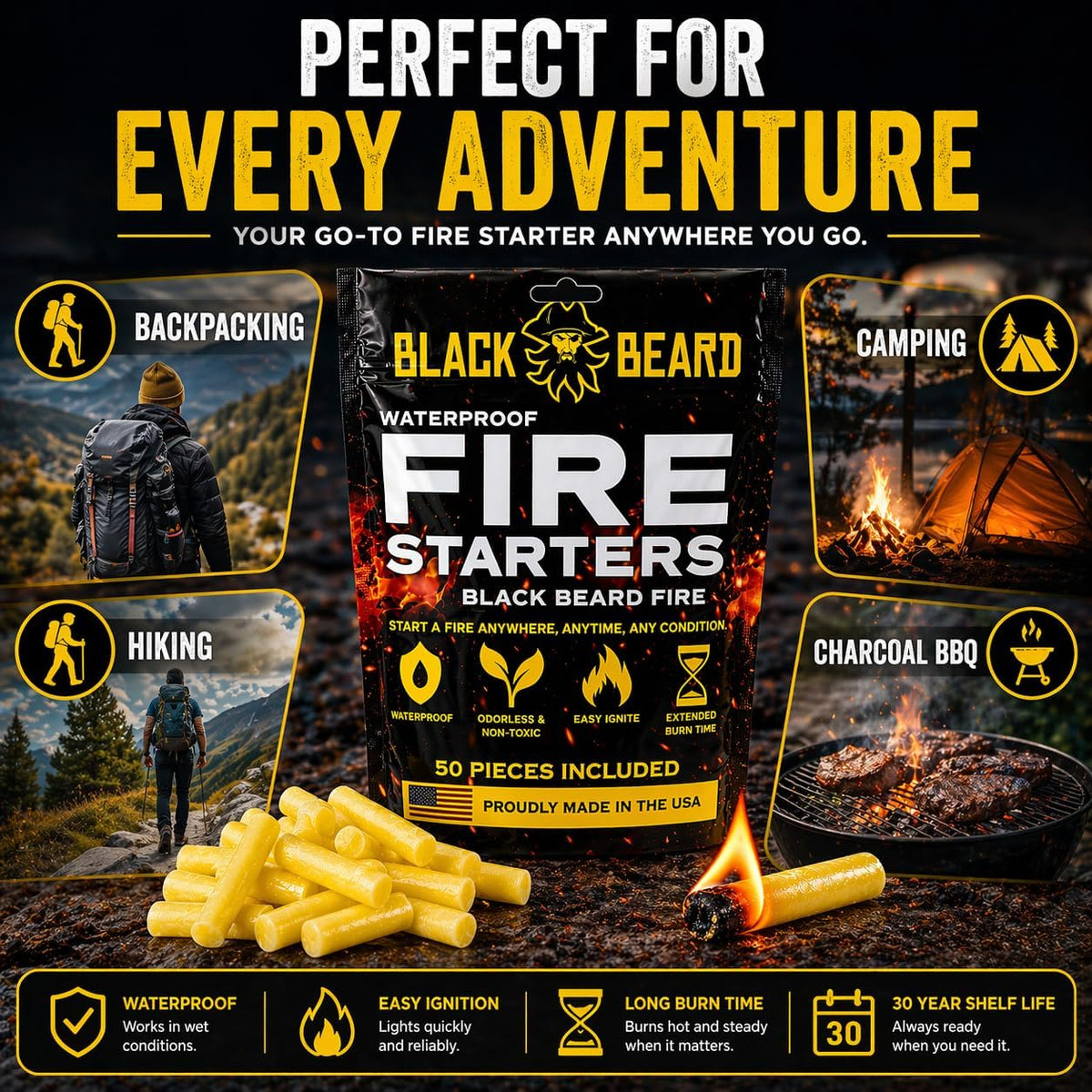 Black Beard Fire Starter Plugs