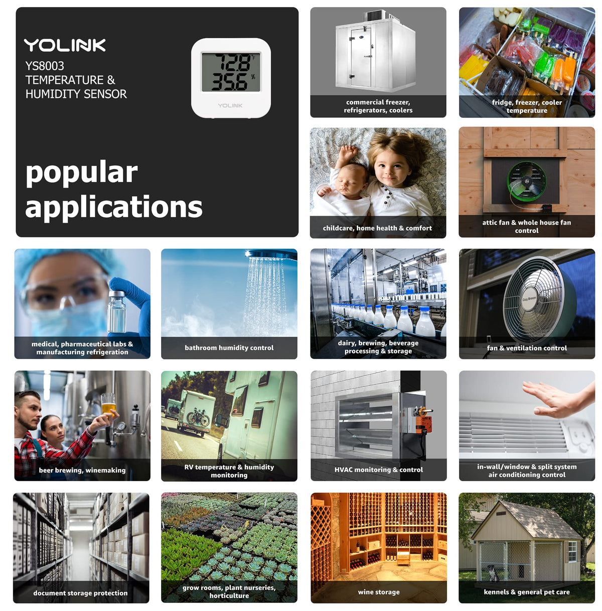 YoLink Smart Wireless Temperature Humidity Sensor, Freezer Fridge
