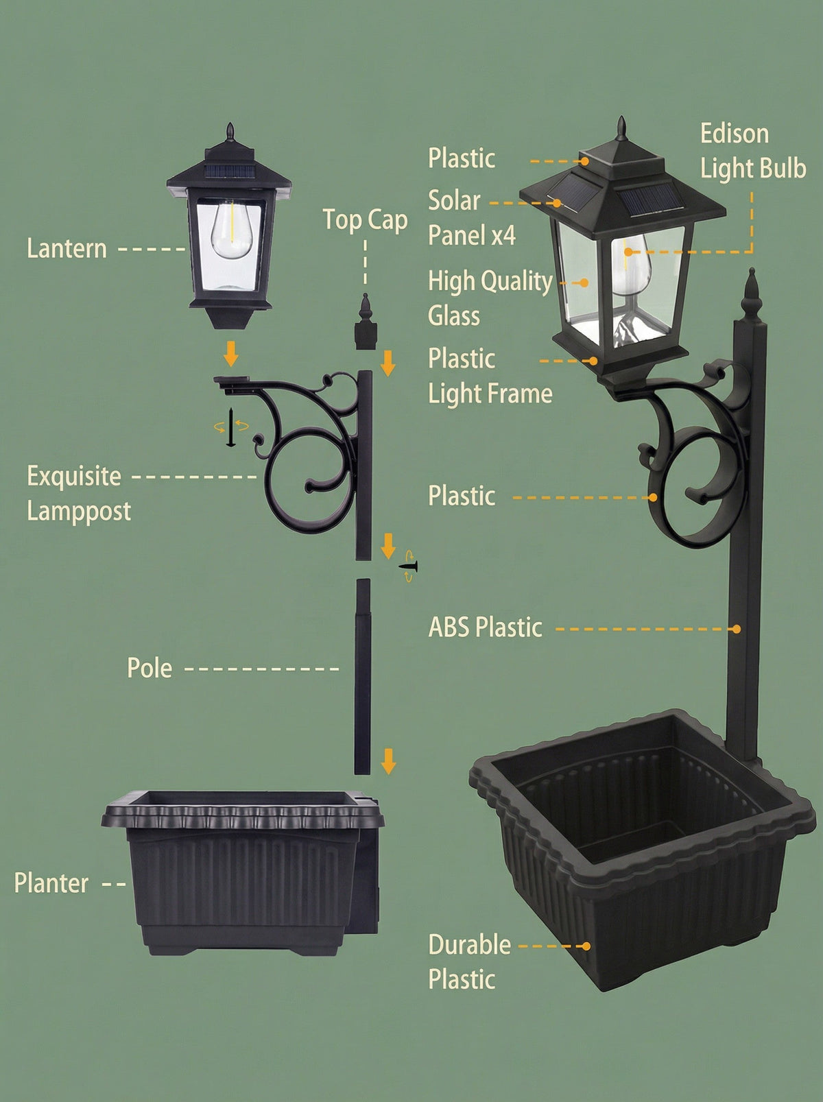Solar Lamp Post with Flower Pot – Outdoor Garden & Patio Light – Multi Pack