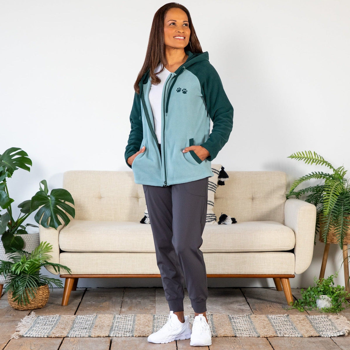 Women's Paw Print Hooded Fleece Jacket