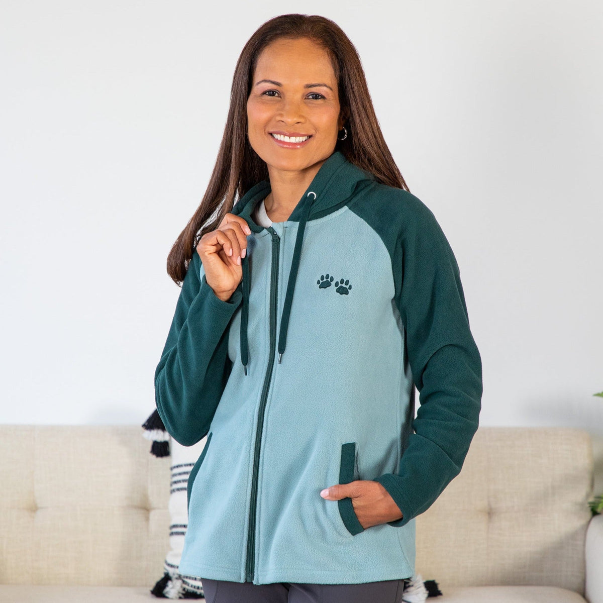 Women's Paw Print Hooded Fleece Jacket
