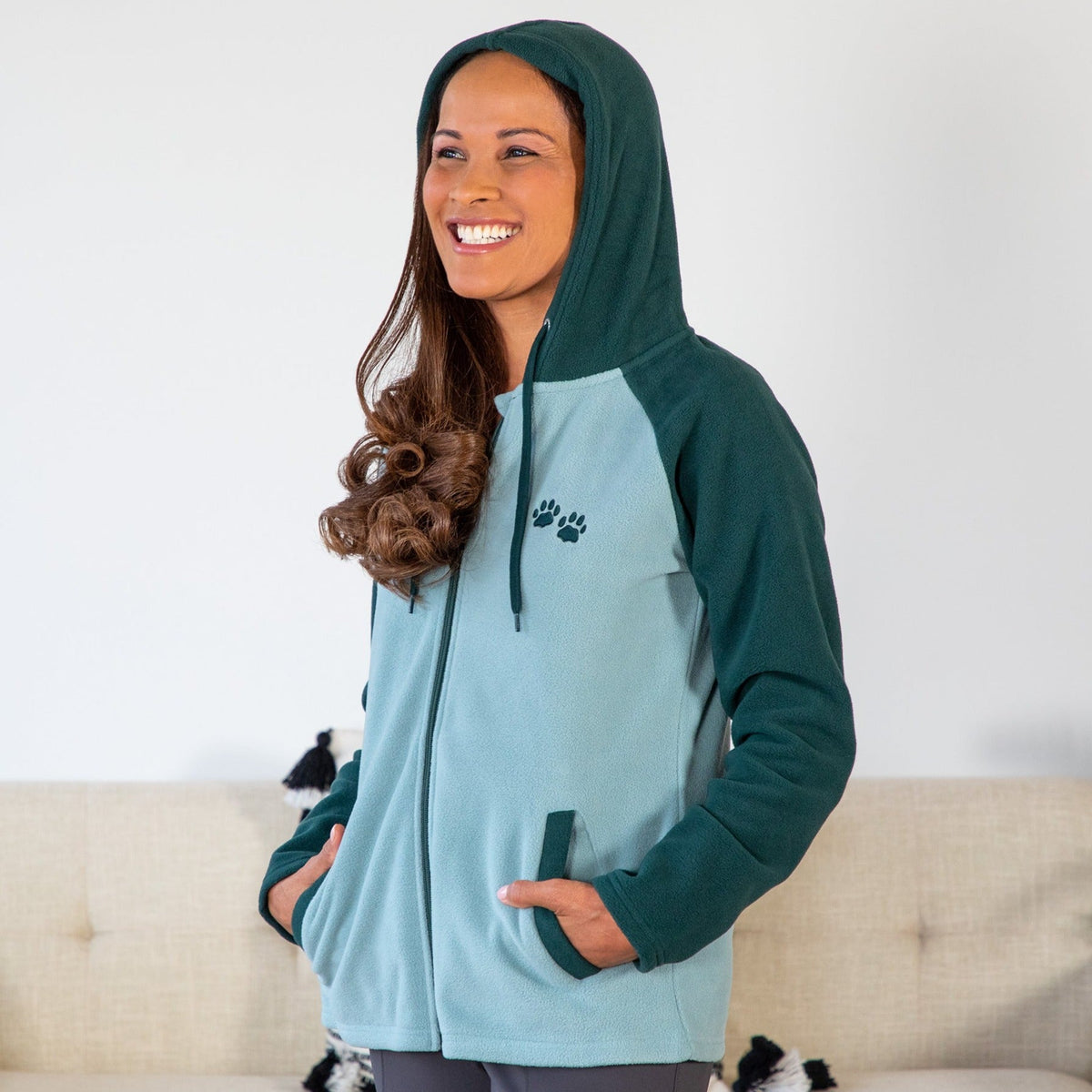 Women's Paw Print Hooded Fleece Jacket