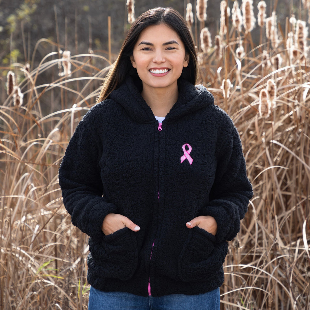 Women's Pink Ribbon Hooded Sherpa Jacket