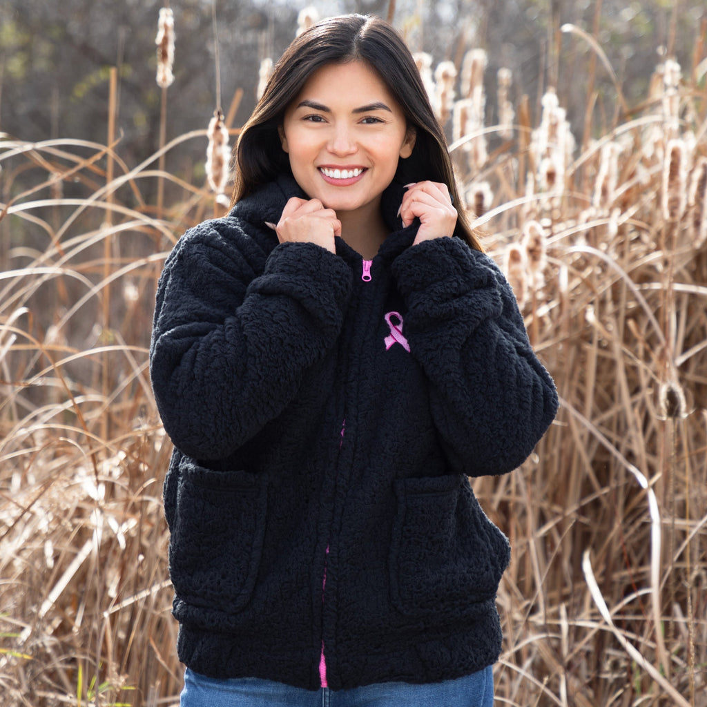 Women's Pink Ribbon Hooded Sherpa Jacket