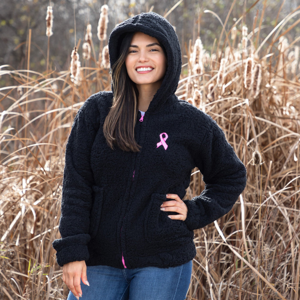 Women's Pink Ribbon Hooded Sherpa Jacket