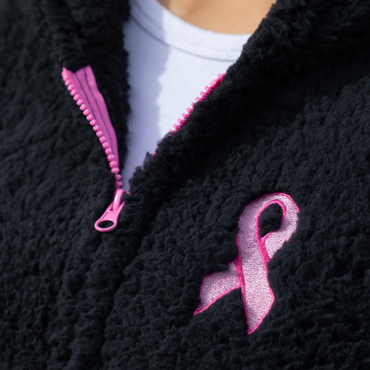 Women's Pink Ribbon Hooded Sherpa Jacket