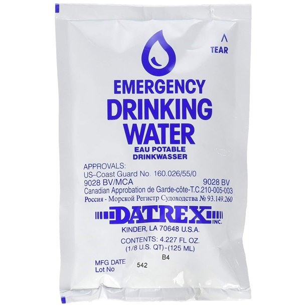 Datrex Emergency Drinking Water — 64 × 4.2 oz. Pouches