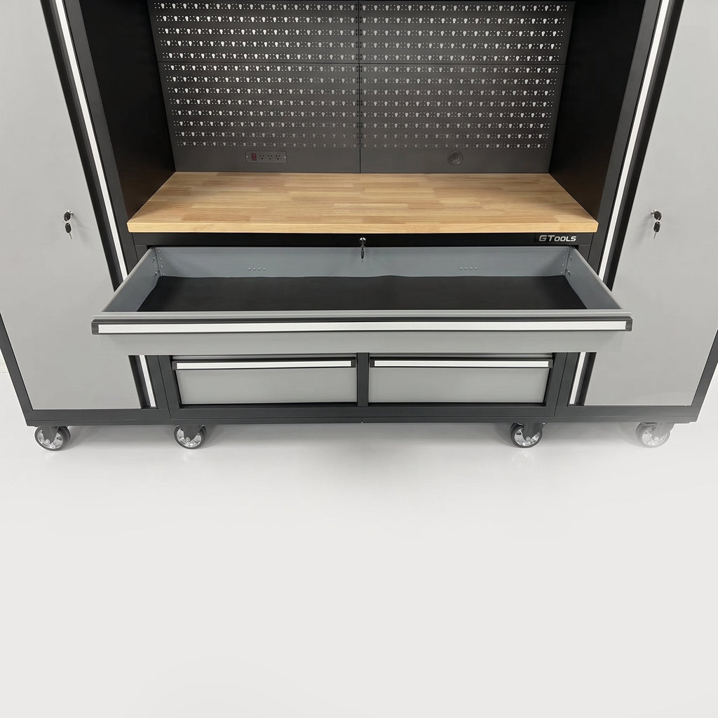 100" Rolling Tool Chest Workstation with Bench Top & Side Cabinets