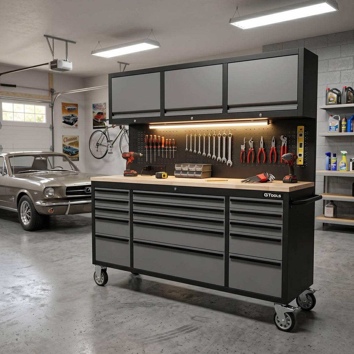 72-Inch Rolling Tool Chest with Workbench & Cabinets