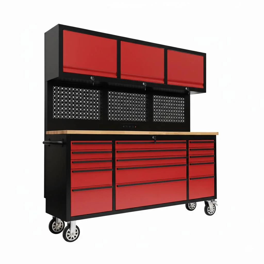 72-Inch Rolling Tool Chest with Workbench & Cabinets