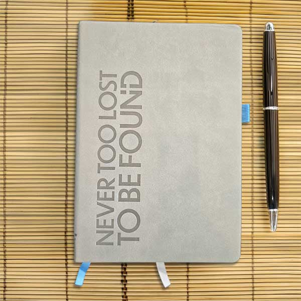 Never Too Lost Christian Dot Grid Journal — Grey
