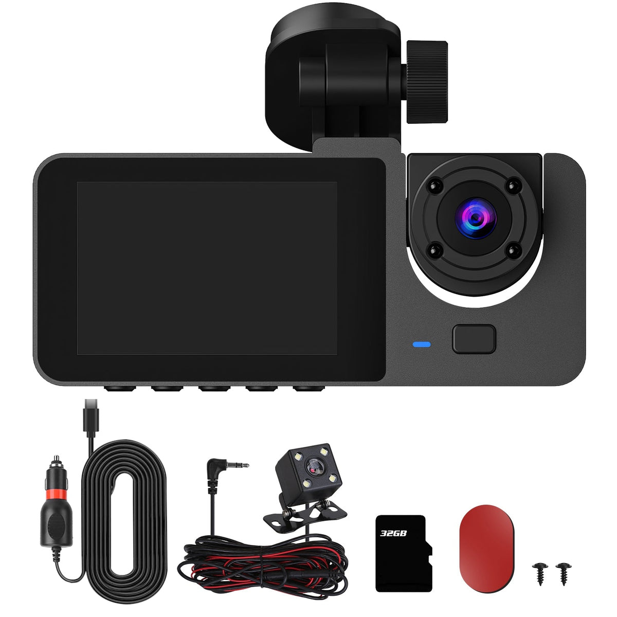 3-Channel Dash Cam with 32GB Card