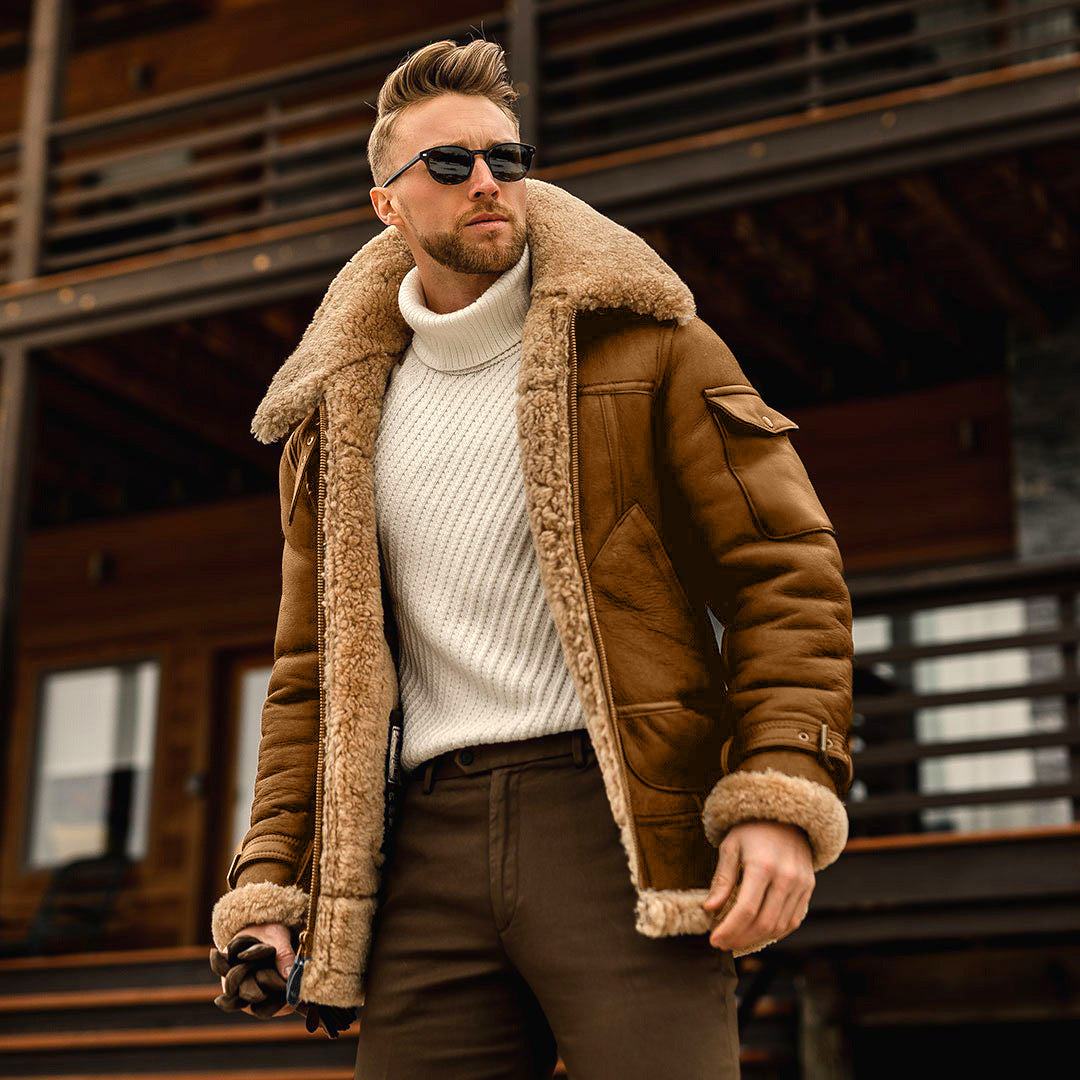 Men's Fleece Winter Jacket with Fur Collar