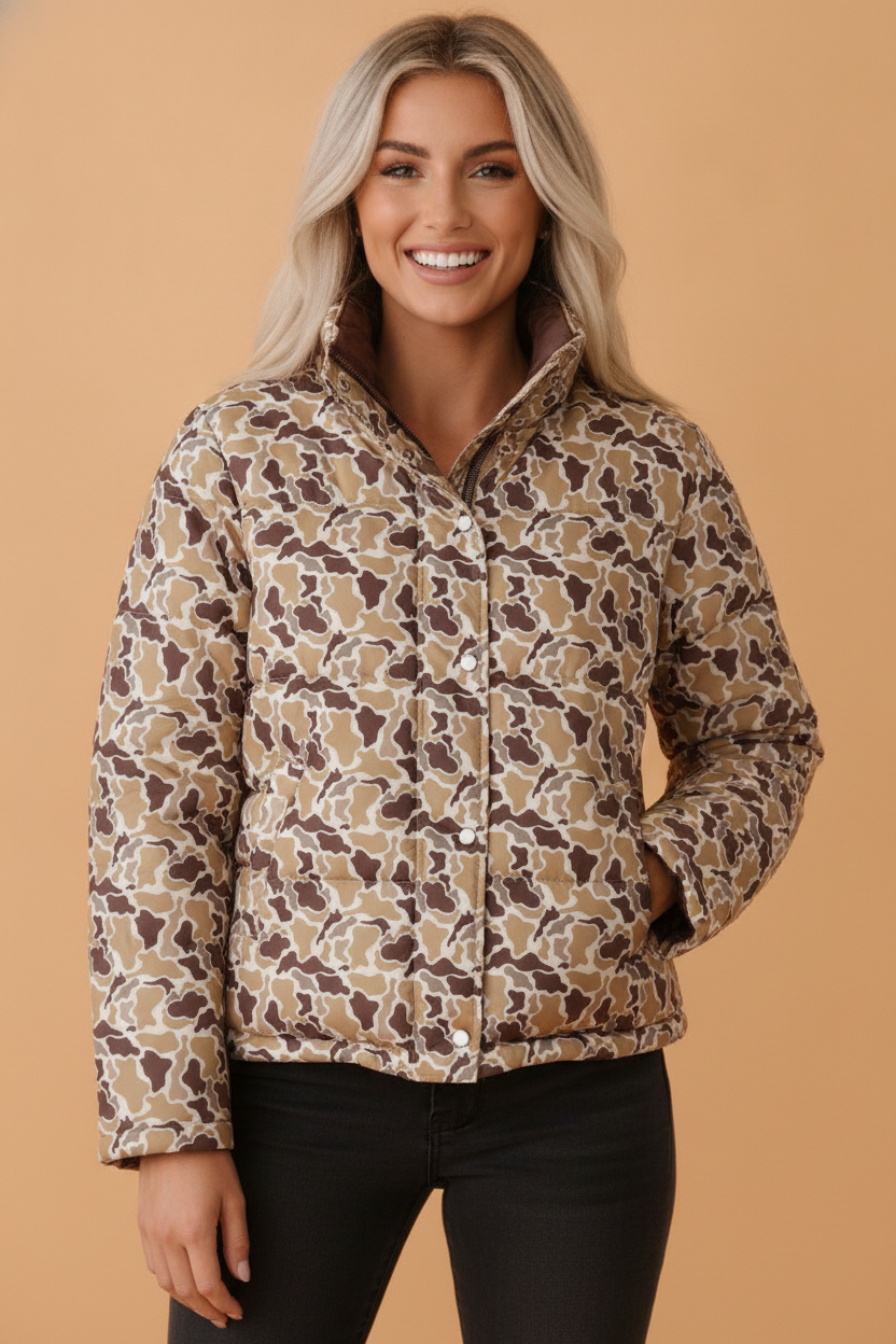 Women's Camo Quilted Puffer Coat