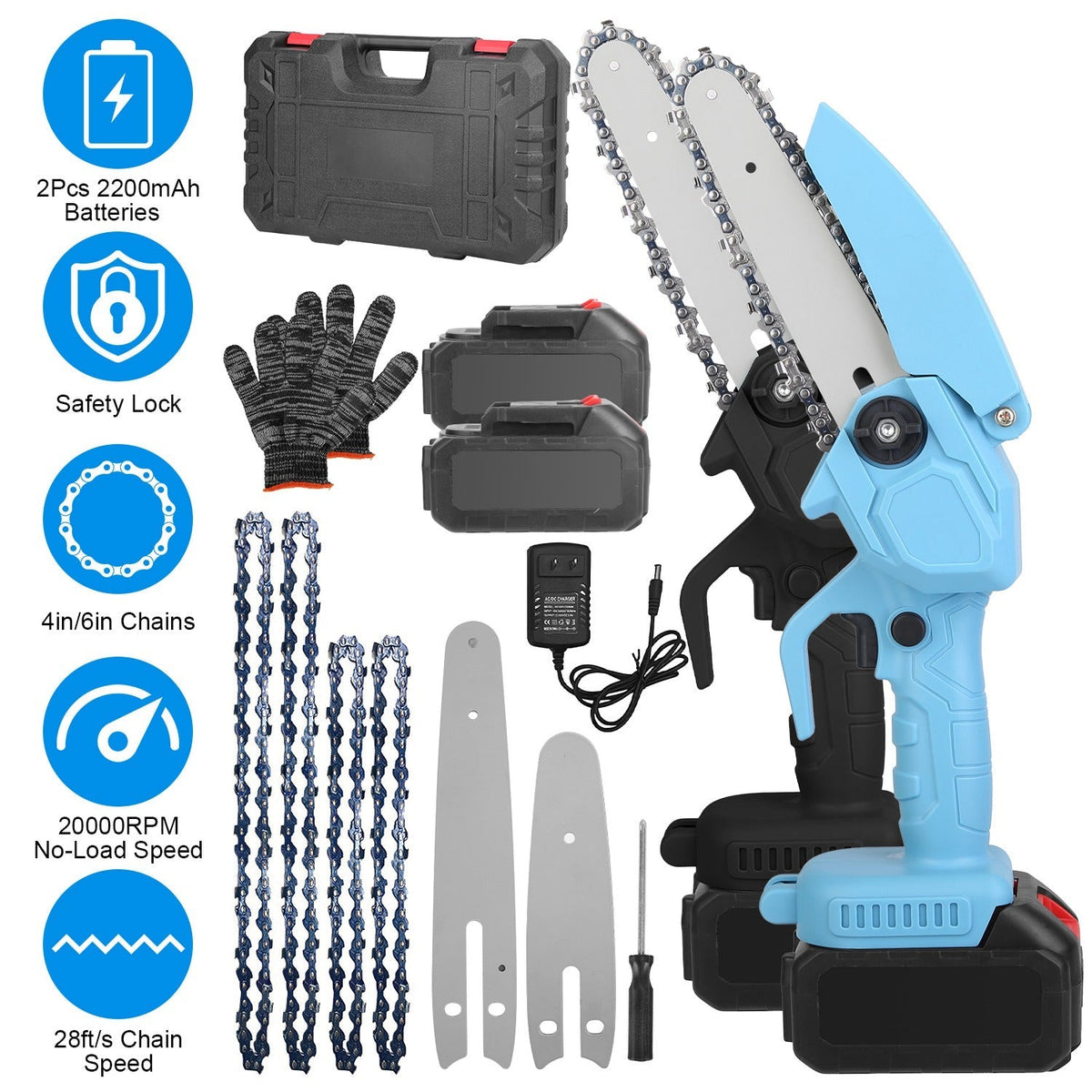 Cordless Mini Chainsaw Kit with 4 & 6 in. Chains