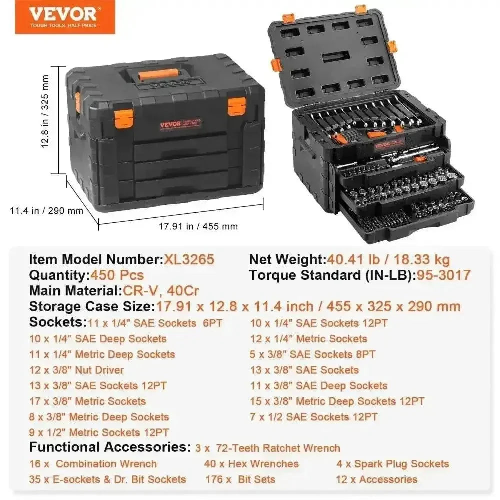 VEVOR 450-Piece Mechanics Tool Chest Set