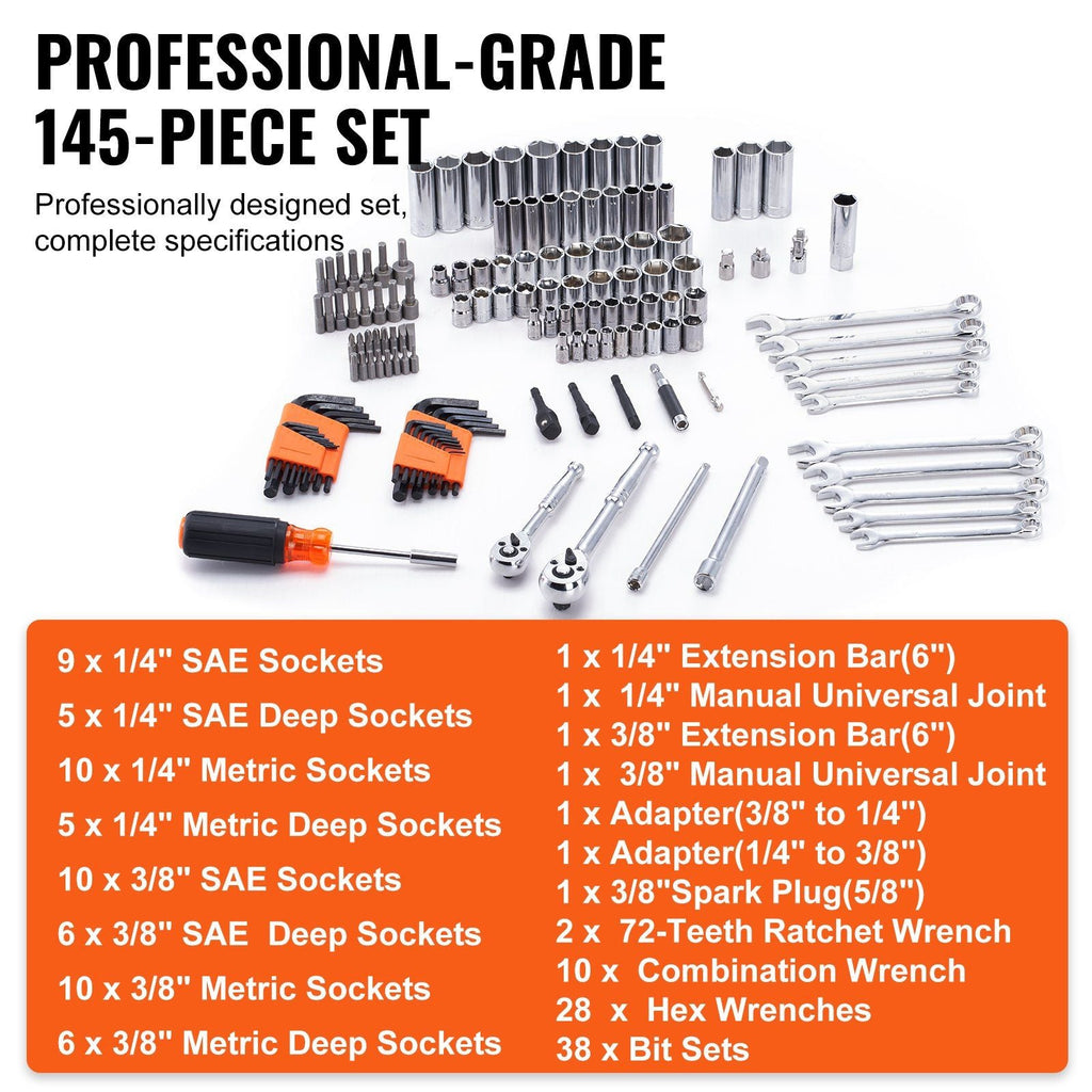 145-Piece SAE & Metric Mechanics Tool Set