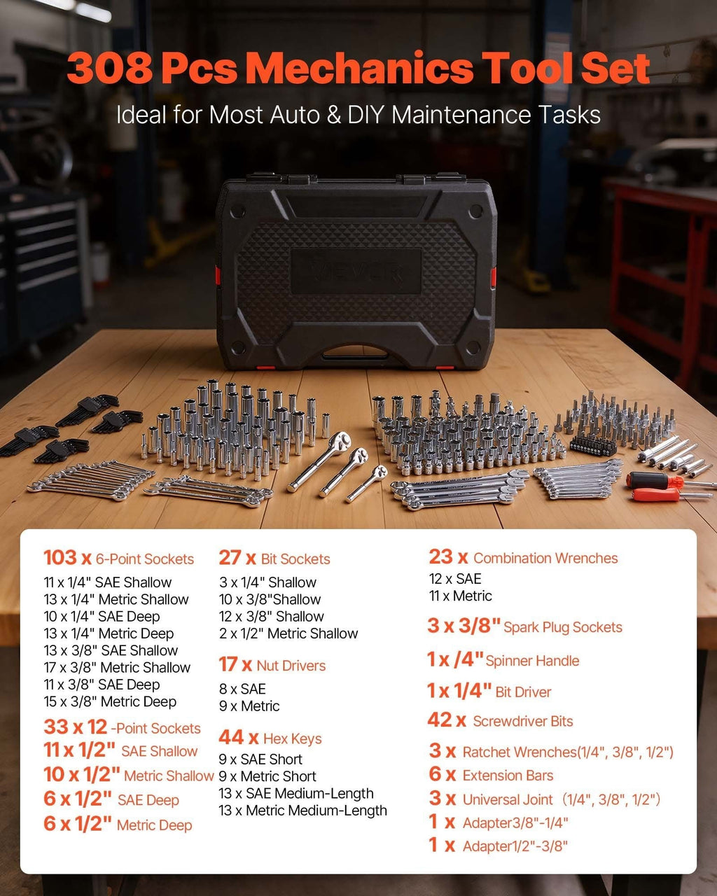 308-Piece SAE & Metric Mechanics Tool Kit